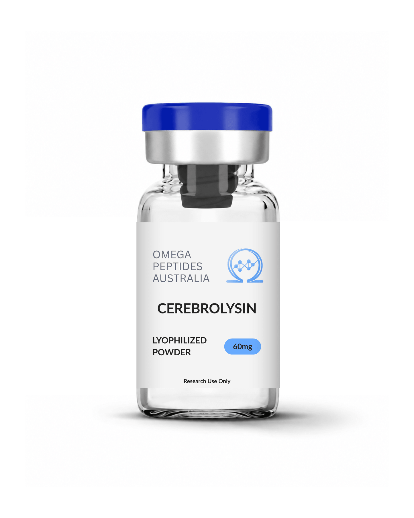 Cerebrolysin 60mg research peptide vial by Omega Peptides Australia with COA verified purity and Australian shipping