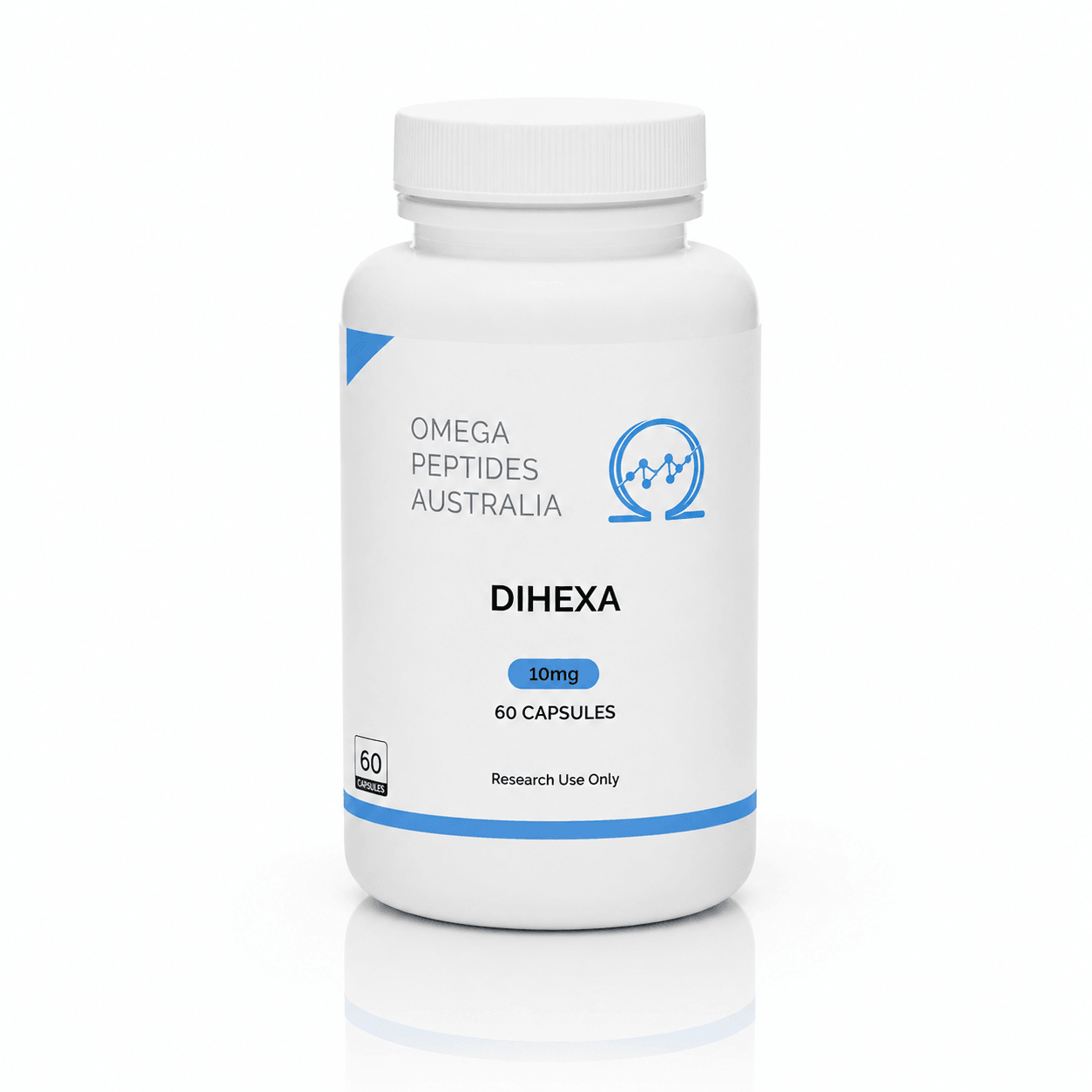Dihexa_10mg_60_capsules_research_compound_bottle - Omega Peptides Australia