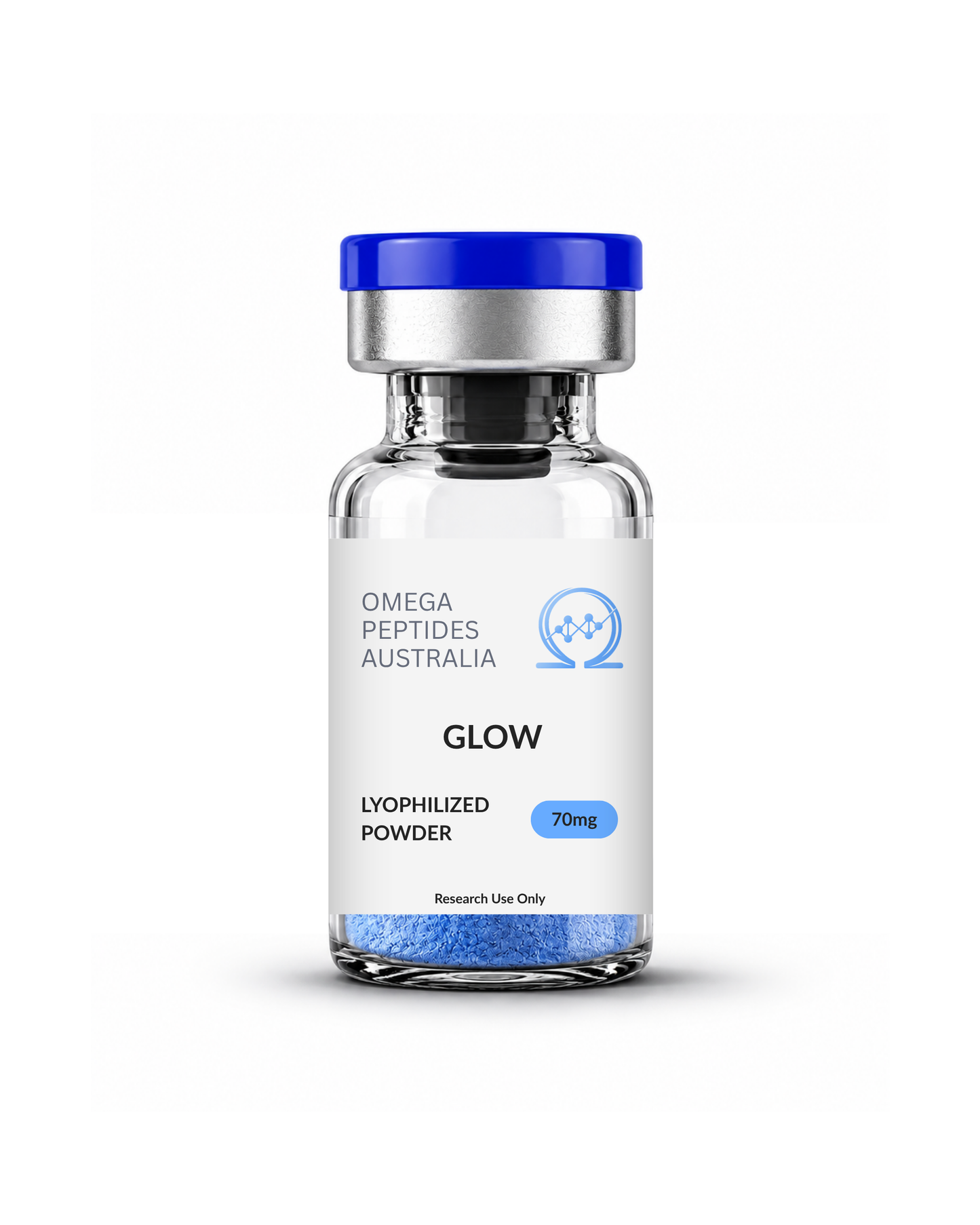 Glow 70mg research peptide blend vial, GHK-Cu BPC-157 TB-500, Omega Peptides Australia