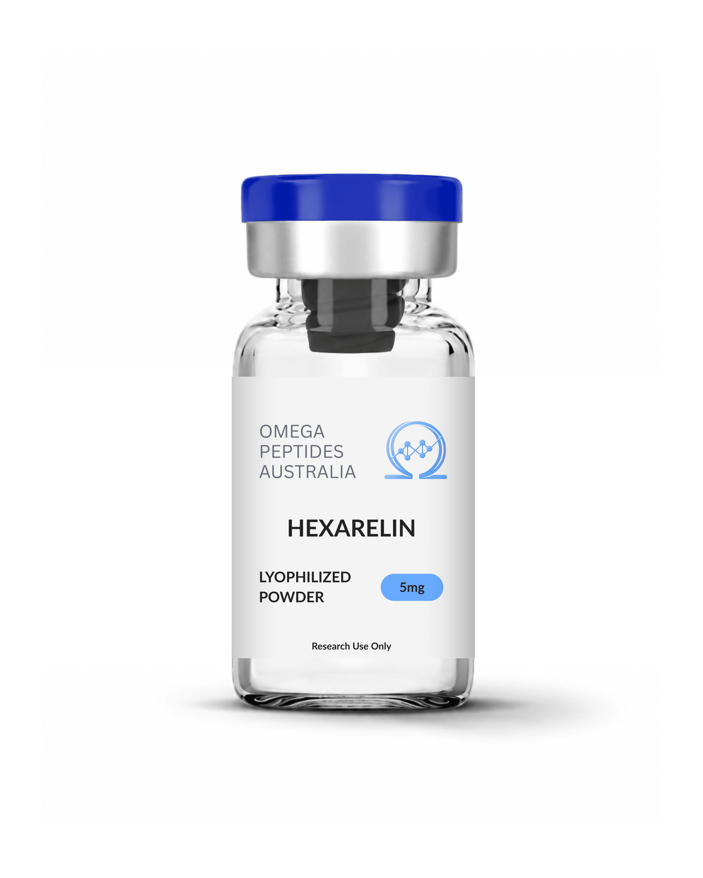 Hexarelin_5mg_lyophilized_powder_research_peptide_vial_-_Omega_Peptides_Australia - Omega Peptides Australia