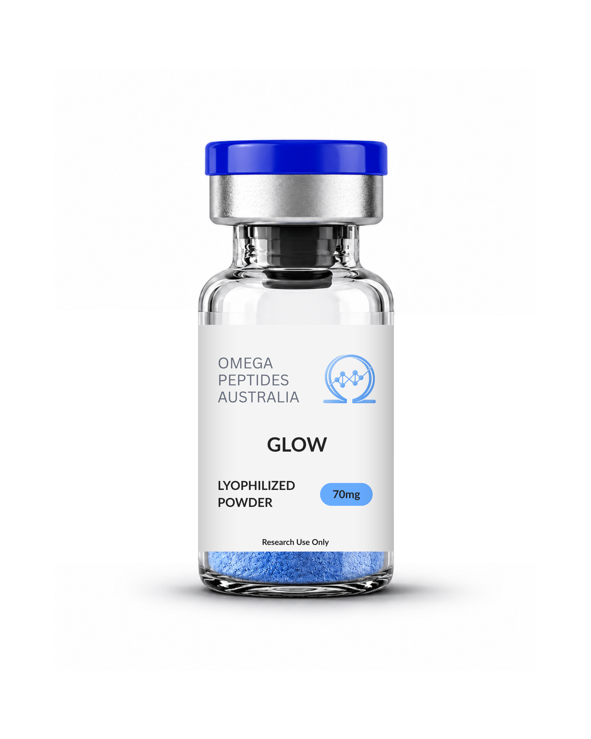 Glow 70mg research peptide blend vial, GHK-Cu BPC-157 TB-500, Omega Peptides Australia