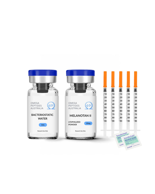 Melanotan_starter_kit_Australia_MT2_vial_syringes_bacteriostatic_water - Omega Peptides Australia
